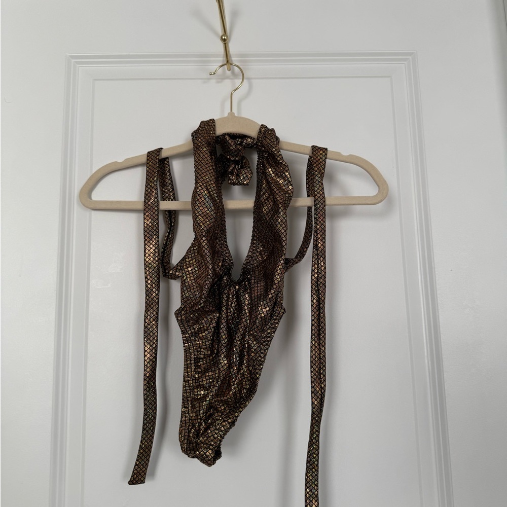 Metallic Brown Snake Print Bottle Girl Bartender One Piece